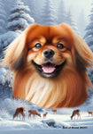 Tibetan Spaniel Red -  Best of Breed  Winter Wonderland Outdoor House and Garden Flag