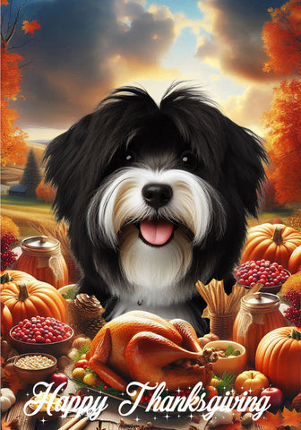 Tibetan Terrier Black/White -  Best of Breed  Thanksgiving Outdoor House and Garden Flag