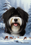 Tibetan Terrier Black/White -  Best of Breed  Winter Wonderland Outdoor House and Garden Flag