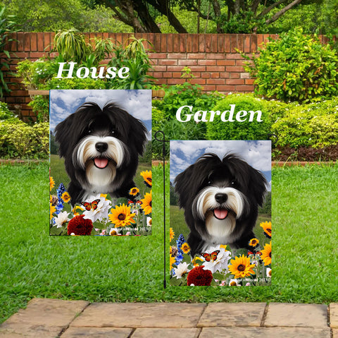 Tibetan Terrier Black/White -  Best of Breed  Summer Fields Outdoor House and Garden Flag