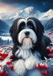 Tibetan Terrier Black/White - Best of Breed DCR Winter Berries Outdoor House and Garden Flag