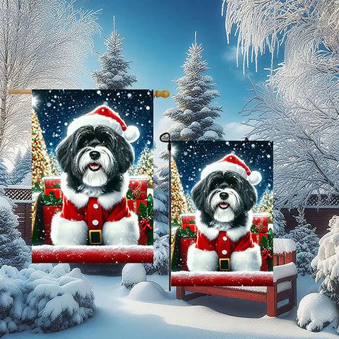Tibetan Terrier Black/White - Best of Breed DCR Christmas Outdoor House and Garden Flag