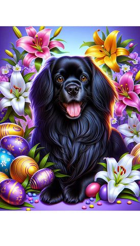 Tibetan Spaniel Black - Best of Breed DCR Easter Holiday    Outdoor House and Garden Flag