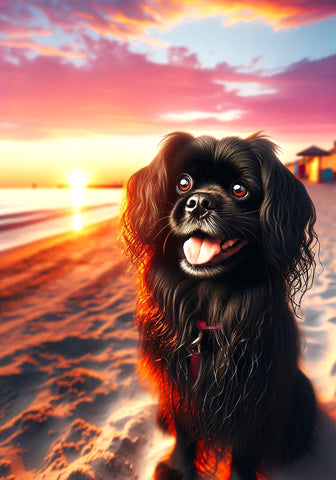 Tibetan Spaniel Black - Best of Breed DCR Summer Sunset Outdoor House and Garden Flag
