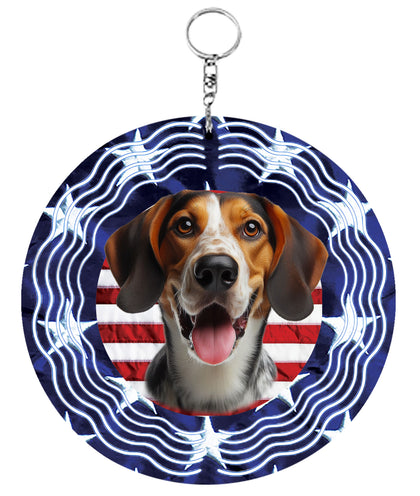 Tree Walker Coonhound -  Best of Breed  Stars and Stripes Aluminum 10" Wind Spinner