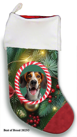 Tree Walker Coonhound -  Best of Breed  Christmas Stocking 13.5"  Red Gaming Cloth with Red Lining ,Plush White Cuff