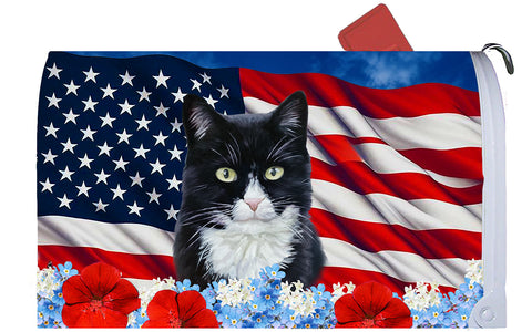 Tuxedo Cat - Best of Breed Patriotic Mailbox Cover Hi-Grade Vinyl 6" x 19"