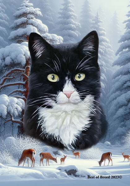 Tuxedo Cat - Best of Breed  Winter Wonderland Outdoor House and Garden Flag