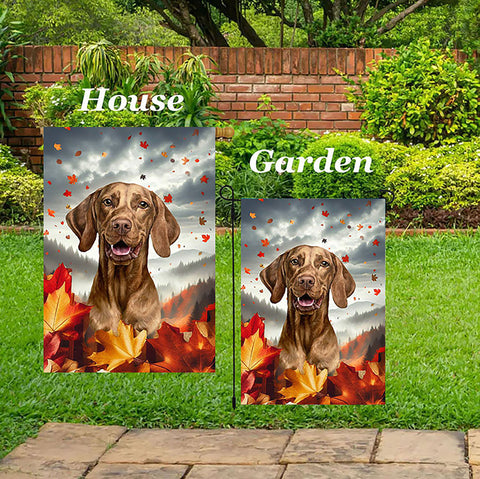 Vizsla - Best of Breed  Fall Leaves Outdoor House and Garden Flag