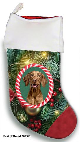 Vizsla - Best of Breed  Christmas Stocking 13.5"  Red Gaming Cloth with Red Lining ,Plush White Cuff