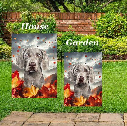 Weimaraner - Best of Breed  Fall Leaves Outdoor House and Garden Flag