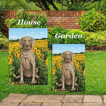 Weimaraner -  Best of Breed Tomoyo Pitcher Summer Sunflowers Garden Flag 12" x 17"