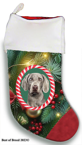 Weimaraner - Best of Breed  Christmas Stocking 13.5"  Red Gaming Cloth with Red Lining ,Plush White Cuff