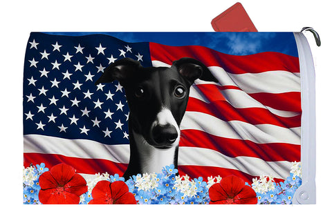 Whippet Black/White- Best of Breed Patriotic Mailbox Cover Hi-Grade Vinyl 6" x 19"