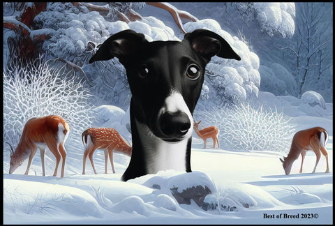 Whippet Black/White- Best of Breed Winter Wonderland Floor Mat Tufted Loop 18" x 27"