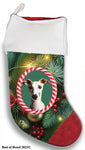 Whippet Fawn/White- Best of Breed  Christmas Stocking 13.5"  Red Gaming Cloth with Red Lining ,Plush White Cuff