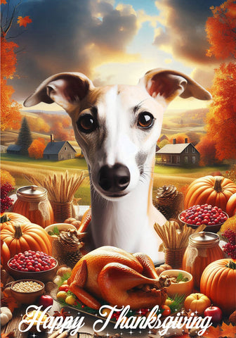 Whippet Fawn/White- Best of Breed  Thanksgiving Outdoor House and Garden Flag