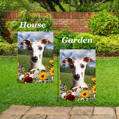 Whippet Fawn/White- Best of Breed  Summer Fields Outdoor House and Garden Flag