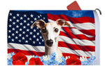 Whippet Fawn/White- Best of Breed Patriotic Mailbox Cover Hi-Grade Vinyl 6" x 19"