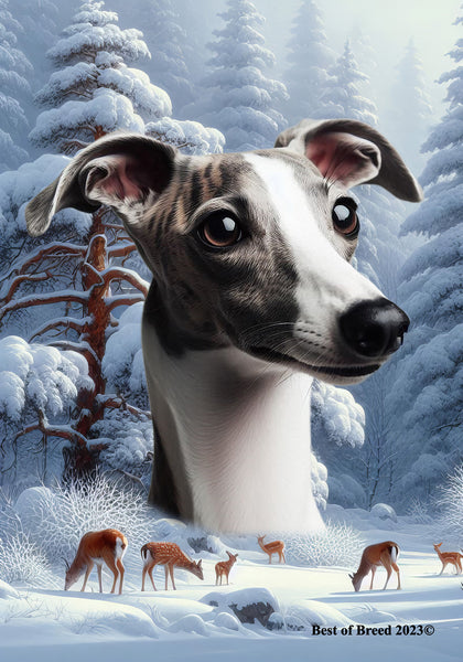 Whippet Grey/White- Best of Breed  Winter Wonderland Outdoor House and Garden Flag