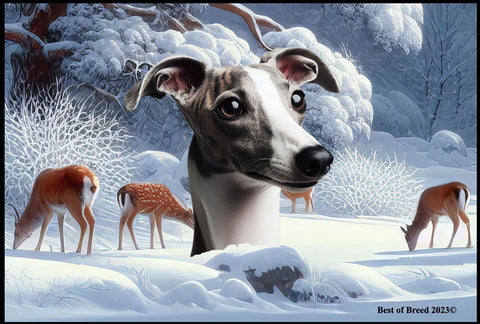 Whippet Grey/White- Best of Breed Winter Wonderland Floor Mat Tufted Loop 18" x 27"