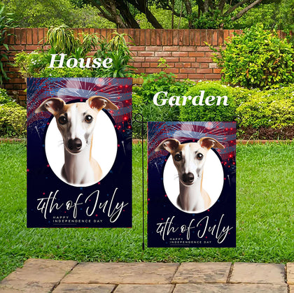 Whippet Grey/White- Best of Breed  Independence Day July 4th Fourth of July   Outdoor House and Garden Flag