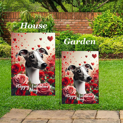 Whippet Grey/White- Best of Breed  Valentine's Day Outdoor House and Garden Flag