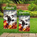 Whippet Grey/White- Best of Breed  Fall Leaves Outdoor House and Garden Flag