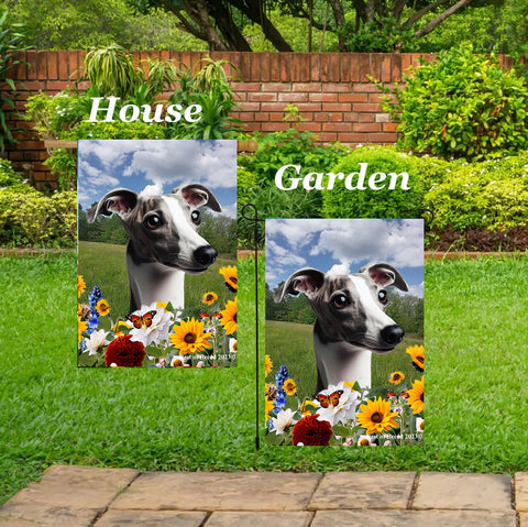 Whippet Grey/White- Best of Breed  Summer Fields Outdoor House and Garden Flag