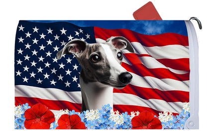 Whippet Grey/White- Best of Breed Patriotic Mailbox Cover Hi-Grade Vinyl 6" x 19"