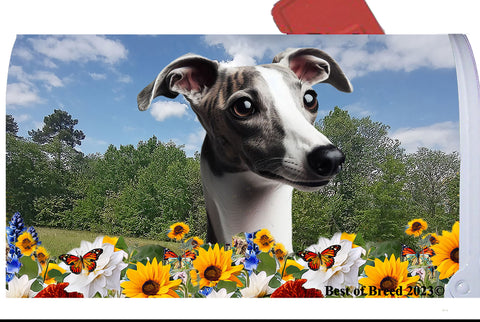 Whippet Grey/White- Best of Breed Summer Flowers Mailbox Cover Hi-Grade Vinyl 6" x 19"