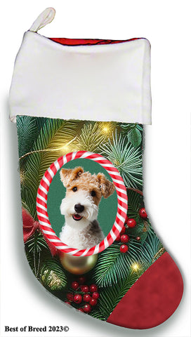 Wire Fox Terrier - Best of Breed  Christmas Stocking 13.5"  Red Gaming Cloth with Red Lining ,Plush White Cuff