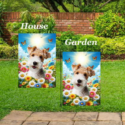 Wire Fox Terrier - Best of Breed  Summer Butterflies Outdoor House and Garden Flag