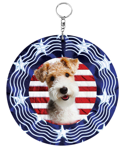 Wire Fox Terrier - Best of Breed  Stars and Stripes Aluminum 10" Wind Spinner