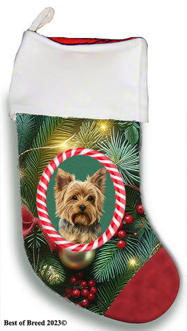 Yorkie Puppy Cut - Best of Breed  Christmas Stocking 13.5"  Red Gaming Cloth with Red Lining ,Plush White Cuff