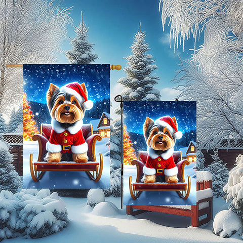 Yorkie Puppy Cut - Best of Breed DCR Christmas Outdoor House and Garden Flag