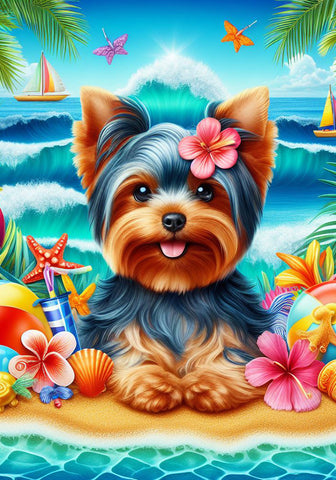 Yorkie Puppy Cut - Best of Breed DCR Summer Outdoor Flag