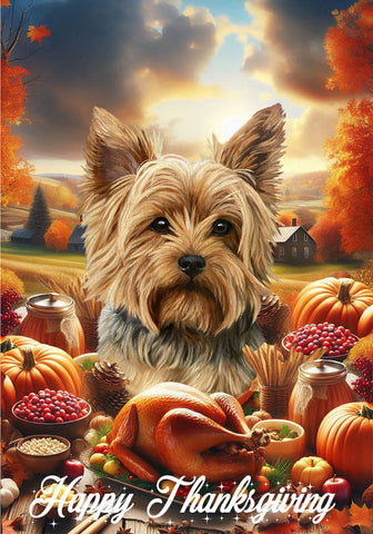 Yorkie Puppy Cut - Best of Breed  Thanksgiving Outdoor House and Garden Flag