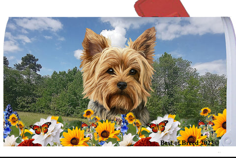 Yorkie Puppy Cut - Best of Breed Summer Flowers Mailbox Cover Hi-Grade Vinyl 6" x 19"