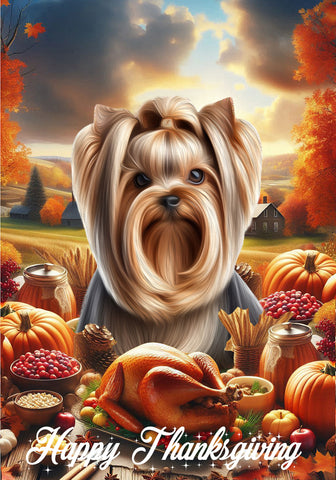 Yorkie Show Cut - Best of Breed  Thanksgiving Outdoor House and Garden Flag