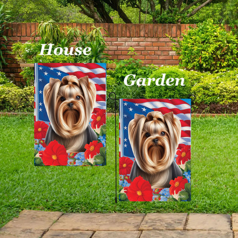 Yorkie Show Cut - Best of Breed  Patriotic I All-American Outdoor House and Garden Flag