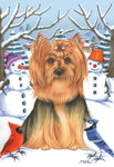 Yorkie Show Cut - Best of Breed Tomoyo Pitcher Winter Snowman Garden Flag 12" x 17"