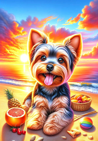 Yorkie Puppy Cut - Best of Breed DCR Summer Sunset Outdoor House and Garden Flag