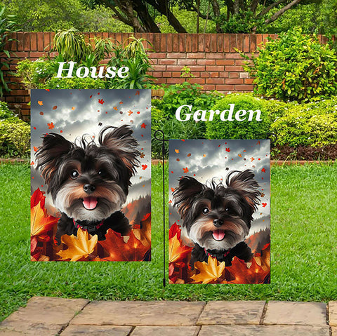 Yorkiepoo Black- Best of Breed  Fall Leaves Outdoor House and Garden Flag