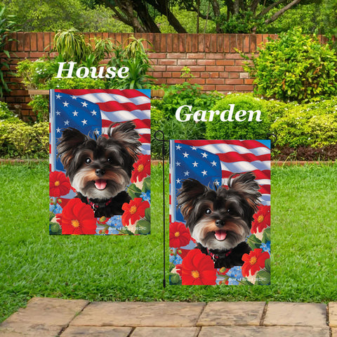 Yorkiepoo Black- Best of Breed  Patriotic I All-American Outdoor House and Garden Flag