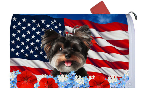 Yorkiepoo Black- Best of Breed Patriotic Mailbox Cover Hi-Grade Vinyl 6" x 19"