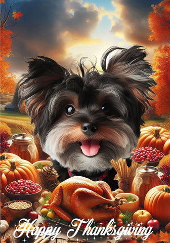 Yorkiepoo Black- Best of Breed  Thanksgiving Outdoor House and Garden Flag