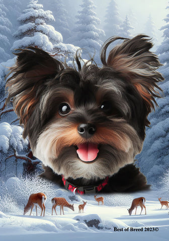 Yorkiepoo Black- Best of Breed  Winter Wonderland Outdoor House and Garden Flag