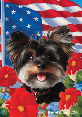 Yorkiepoo Black- Best of Breed  Patriotic I All-American Outdoor House and Garden Flag