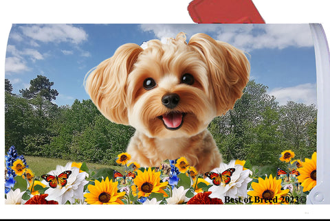 Yorkiepoo Gold - Best of Breed Summer Flowers Mailbox Cover Hi-Grade Vinyl 6" x 19"